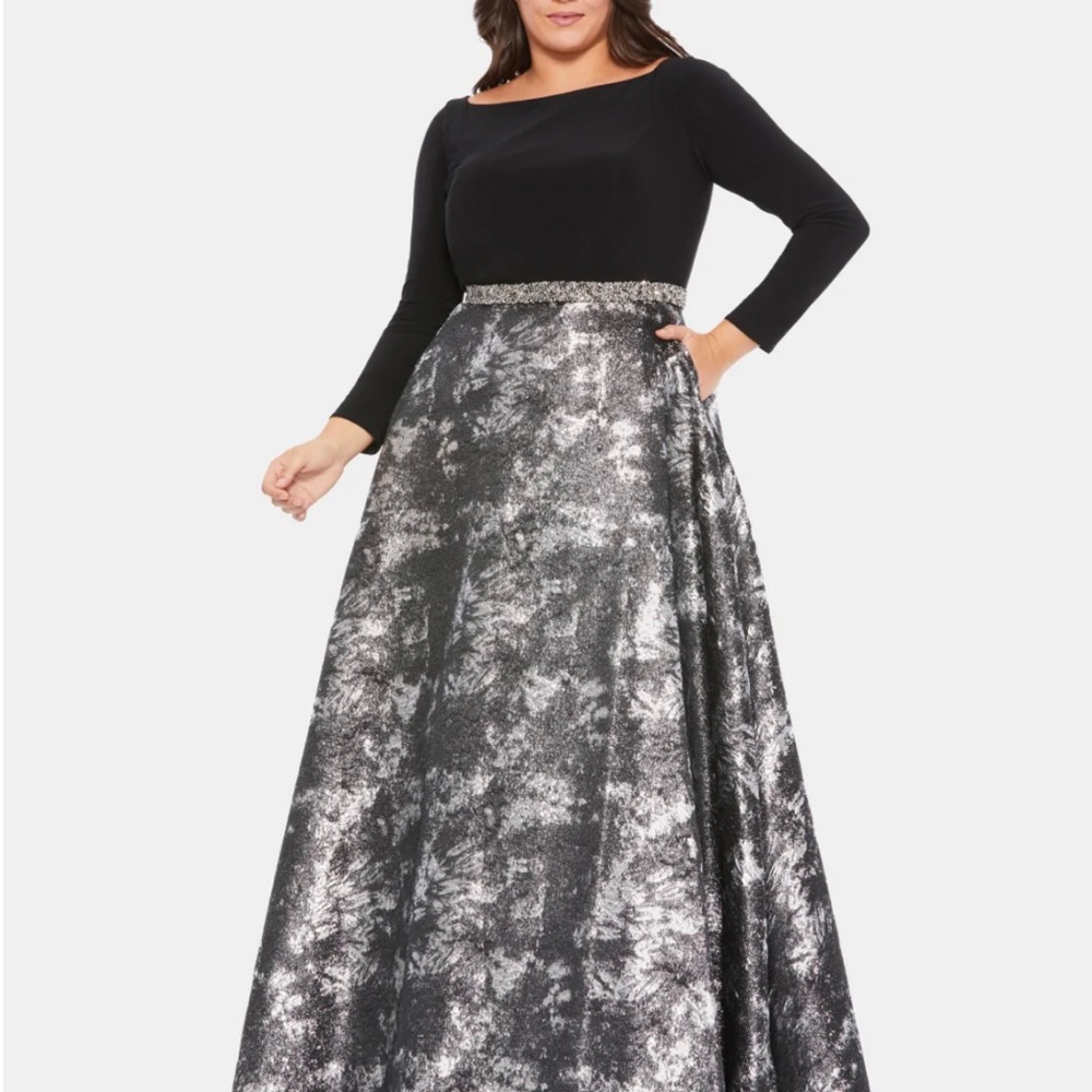 Long Sleeve Brocade Ballgown